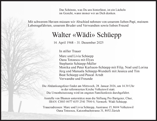 Traueranzeige von Walter Schüepp von AvU