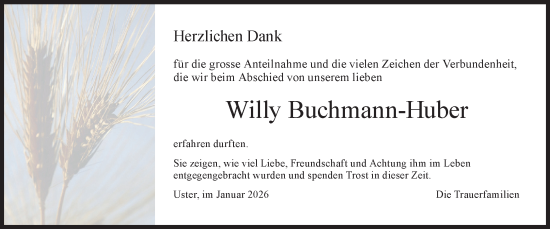 Traueranzeige von Willy Buchmann-Huber von AvU