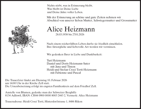 Traueranzeige von Alice Heizmann von AvU