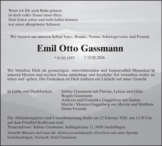 Traueranzeige von Emil Otto Gassmann von AvU