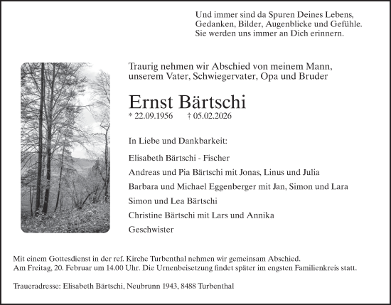 Traueranzeige von Ernst Bärtschi von AvU