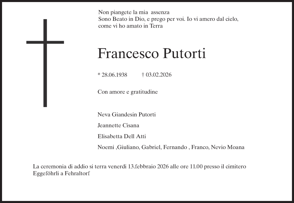  Traueranzeige für Francesco Putorti vom 11.02.2026 aus AvU