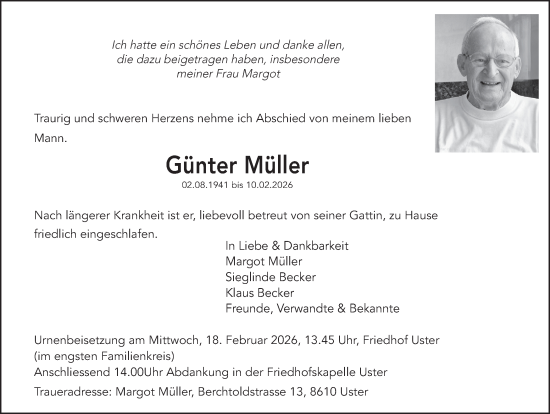 Traueranzeige von Günter Müller von AvU