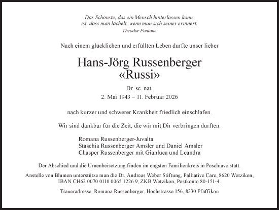 Traueranzeige von Hans-Jörg Russenberger von AvU