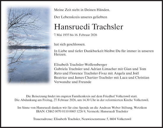 Traueranzeige von Hansruedi Trachsler von AvU
