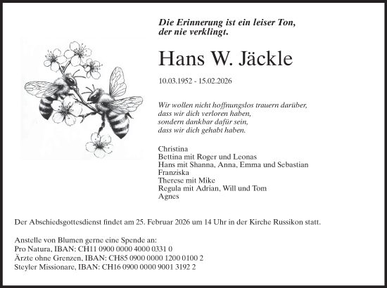 Traueranzeige von Hans W. Jäckle von reg_2