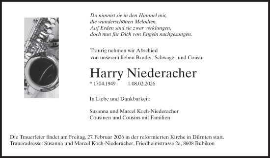 Traueranzeige von Harry Niederacher von AvU