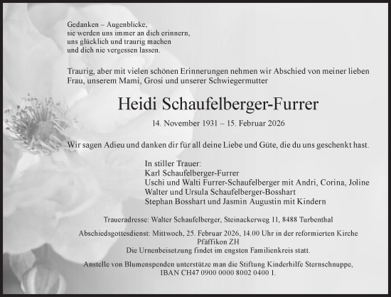 Traueranzeige von Heidi Schaufelberger-Furrer von AvU