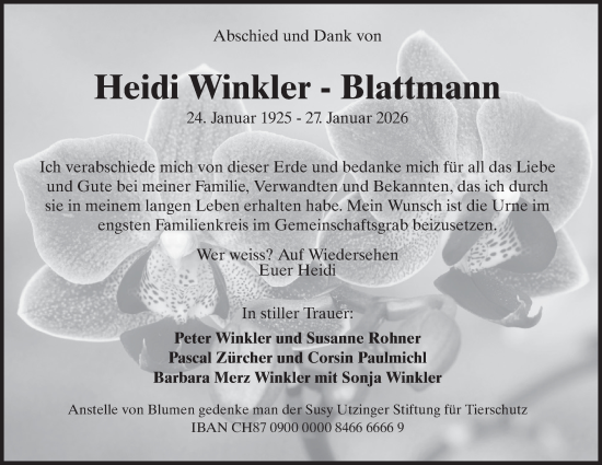 Traueranzeige von Heidi Winkler-Blattmann von AvU