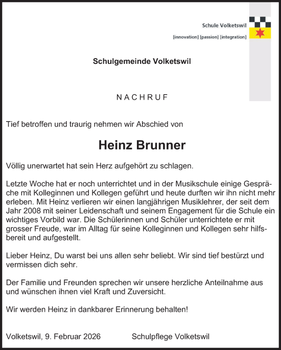 Traueranzeige von Heinz Brunner von AvU