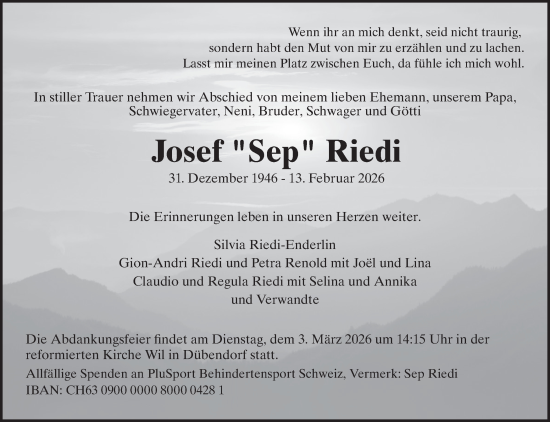 Traueranzeige von Josef Riedi von VO solo