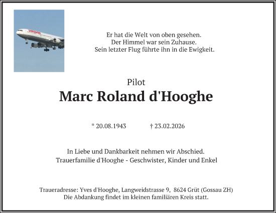 Traueranzeige von Marc Roland dHooghe von AvU