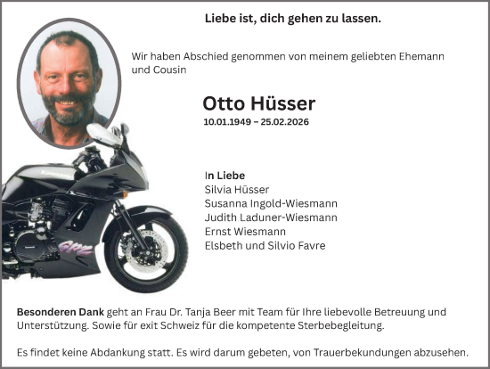 Traueranzeige von Otto Hüsser von AvU