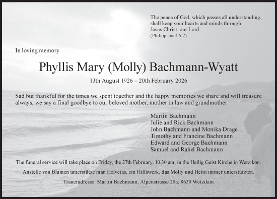 Traueranzeige von Phyllis Mary Bachmann-Wyatt von AvU