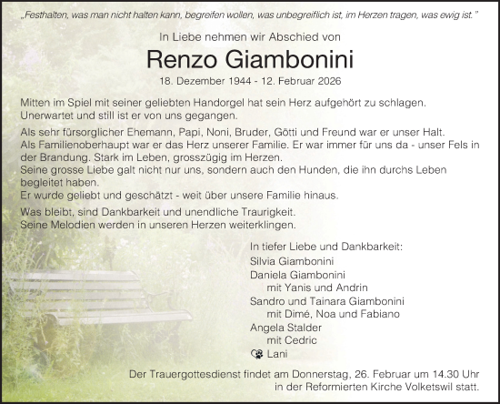 Traueranzeige von Renzo Giambonini von VO solo
