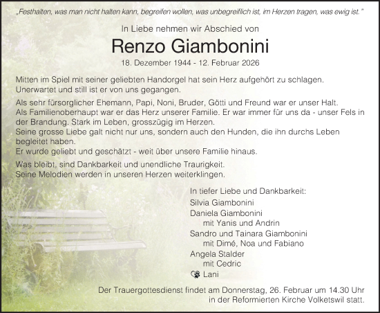 Traueranzeige von Renzo Giambonini von ZO solo