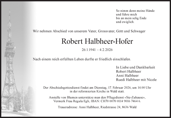 Traueranzeige von Robert Halbheer-Hofer von AvU