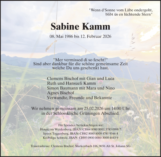 Traueranzeige von Sabine Kamm von ZO solo