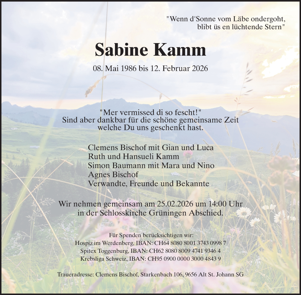  Traueranzeige für Sabine Kamm vom 19.02.2026 aus ZO solo